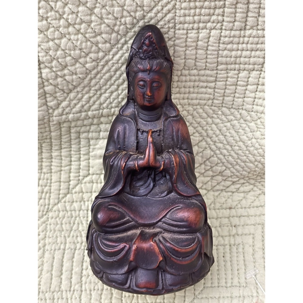 Vintage Kwan Yin Guanyin Bodhisattva Oxblood Resin Chinese Statue 6"